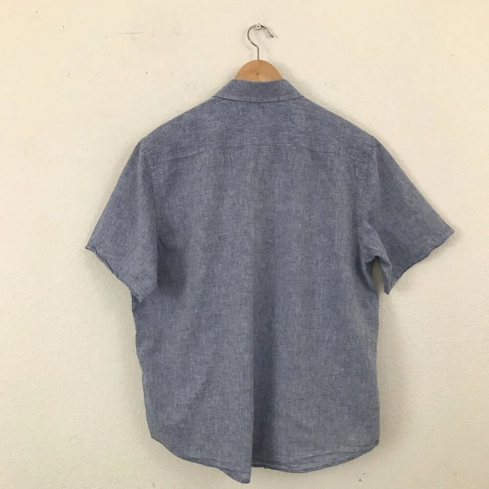 Ike Behar Short Sleeve Linen/Cotton Button Down Blue Shirt | size‎ L